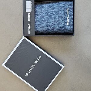 Michael Kors Blue Mason Mens Logo Bi-Fold Card Case New $68
